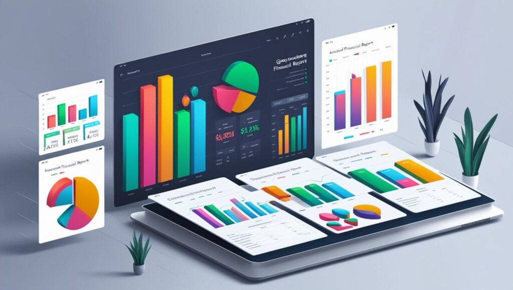 visually colourful graphs on laptop showing how digital budgeting apps are visually stunning 